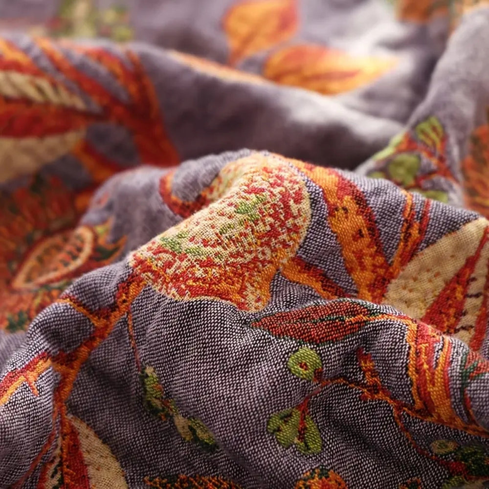 Cotton Tassel Blanket Lightweight Reversible Floral Jacquard Throw 59x79 Inches