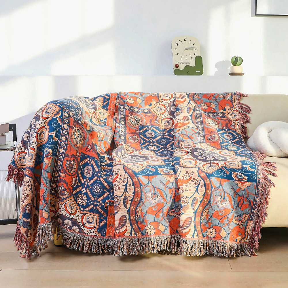 Cotton Throw Blanket Floral Jacquard Design Lightweight 51x67 Inches Soft Breathable