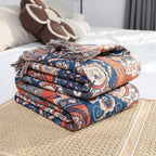 Cotton Throw Blanket Floral Jacquard Lightweight 51x67 Inches Orange Blue Botanical Pattern