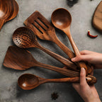 TeakChef 5-Piece Kitchen Utensil Set Natural Teak Wood Heat Resistant Cooking Tools
