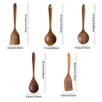 TeakChef 5-Piece Kitchen Utensil Set Natural Teak Wood Heat Resistant Cooking Tools