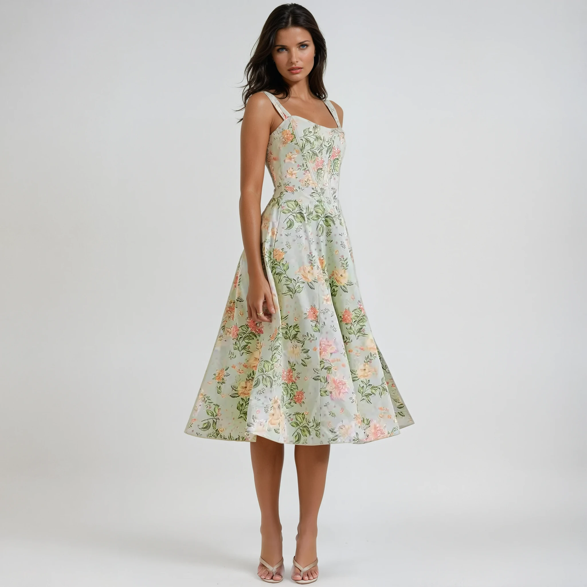 Alfreda | Elegant Floral Cocktail Midi Dress for Women
