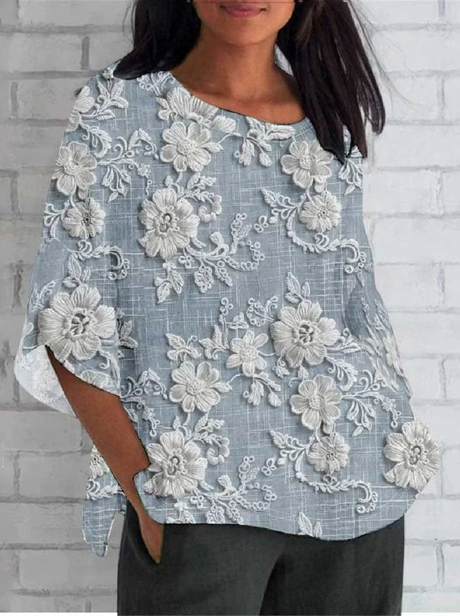Diana floral casual blouse for women by Harrow, featuring a vintage-inspired floral print and relaxed summer fit.