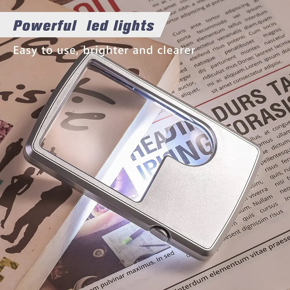Double Lens Magnifier with LED Light Compact Pocket-Sized 6X and 3X Magnification with Leather Case