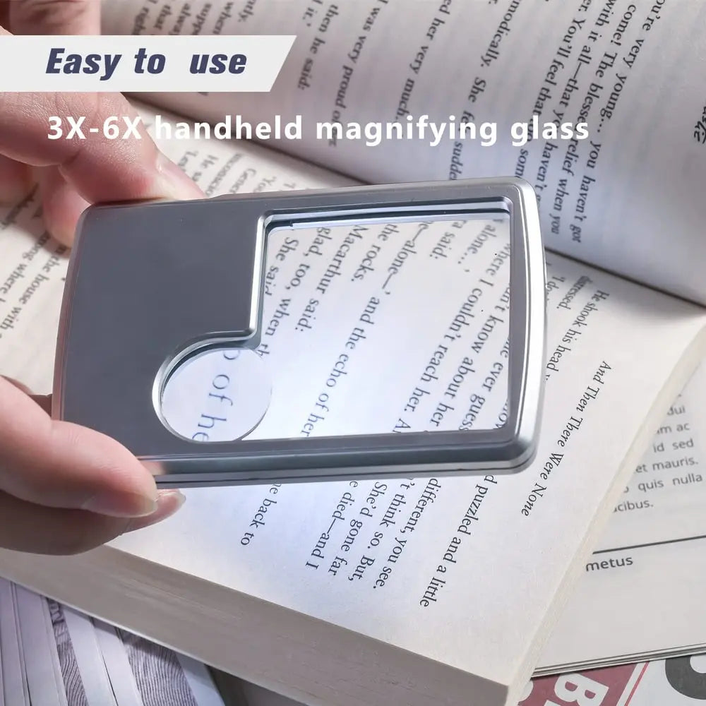 Double Lens Magnifier with LED Light Compact Pocket-Sized 6X and 3X Magnification with Leather Case
