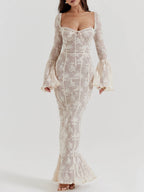 Elegant lace maxi summer dress for women by Harrow with a corset bodice, ideal for warm-weather evening wear.