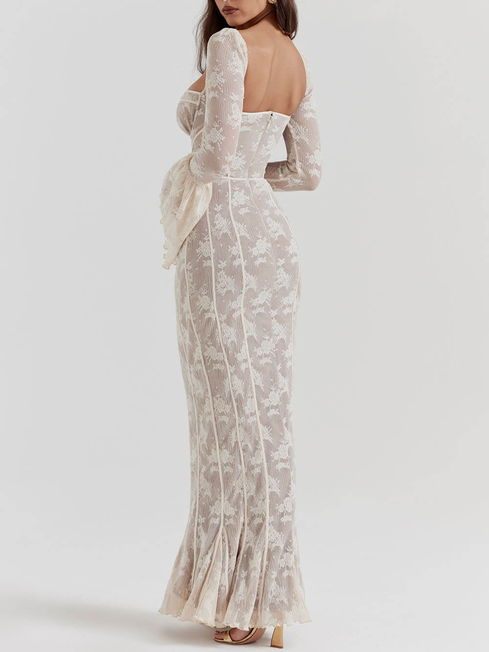 Elegant lace maxi summer dress for women featuring a corset bodice, designed by Harrow for a sophisticated summer look.