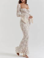 Elegant lace maxi summer dress for women with a corset bodice by Harrow, perfect for summer evening wear.