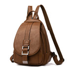 Ladies Leather Backpack with Anti-Theft Compartment Compact Black Adjustable Straps