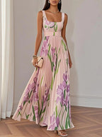 White floral maxi dress for women featuring pleated details, elegant summer style by Harrow in the Ellie collection.
