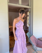 Elegant Aida maxi dress for women by Harrow, featuring ruffle details and flowing fabric, perfect for formal occasions.