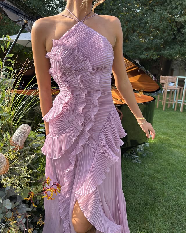 Harrow Aida elegant maxi dress for women featuring ruffle details and a flowing design, perfect for formal or summer occasions.