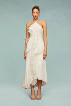 Emma Ruffle maxi dress by Harrow, elegant Aida women's maxi dress with flowing fabric and ruffle details, perfect for formal occasions.