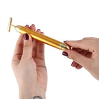 Facial T-Bar Gold Massager Vibrating Skin Roller for Face and Neck with Geranium Plated Metal