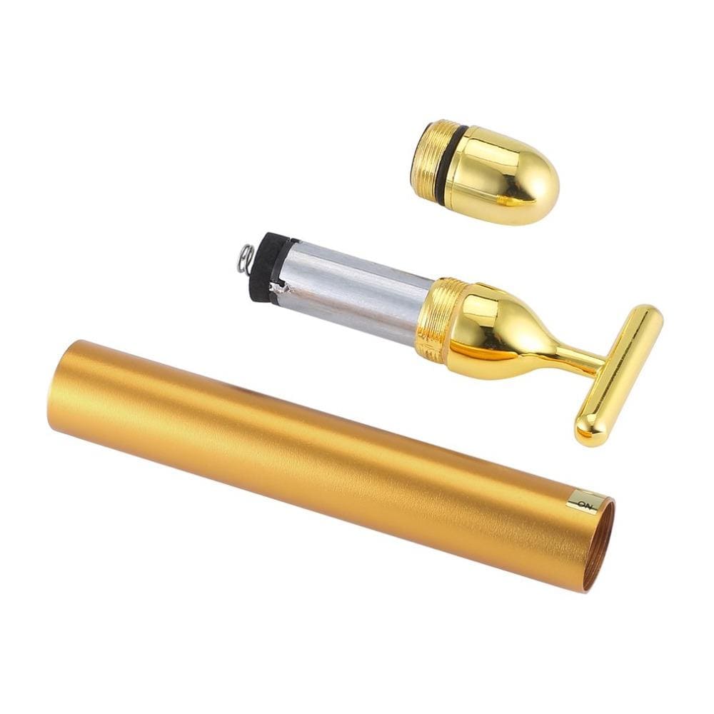 Facial T-Bar Gold Massager Vibrating Skin Roller for Face and Neck with Geranium Plated Metal