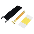 Facial T-Bar Gold Massager Vibrating Skin Roller for Face and Neck with Geranium Plated Metal