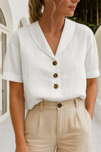 Harrow Ethel cropped linen blouse for women, featuring lightweight, breathable fabric perfect for summer casual wear.