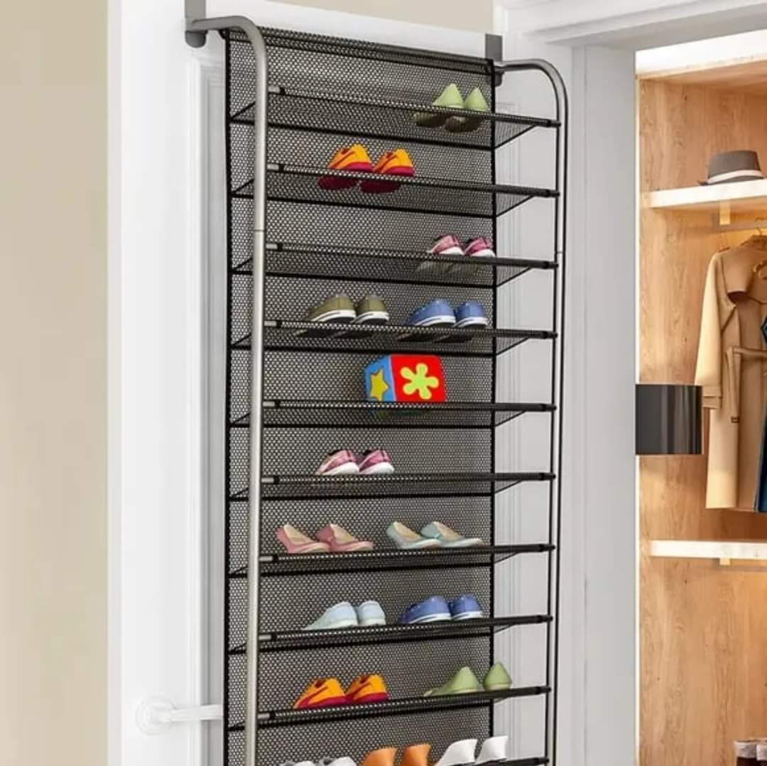 10 Tier Over The Door Shoe Rack Organizer Metal Mesh Shoe Storage with Cushion Hooks and Wall Mount
