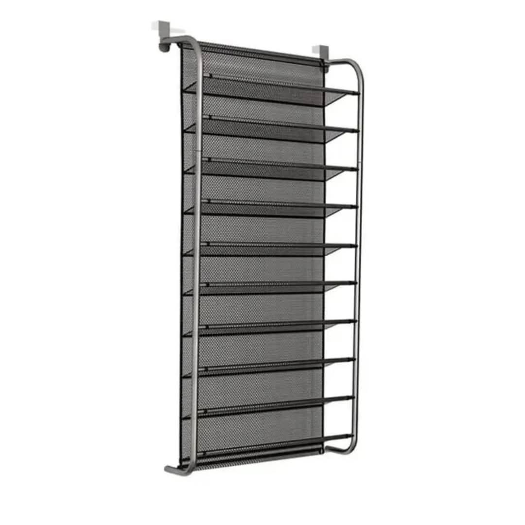 10 Tier Over The Door Shoe Rack Organizer Metal Mesh Shoe Storage with Cushion Hooks and Wall Mount