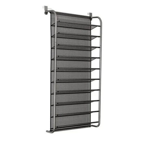 10 Tier Over The Door Shoe Rack Organizer Metal Mesh Shoe Storage with Cushion Hooks and Wall Mount