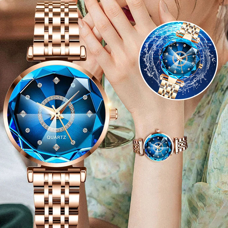 Ladies Waterproof Quartz Watch Stainless Steel Strap Starry Diamond Dial 26mm