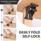 Foldable Heavy-Duty Steel Corner Brackets with Locking Mechanism Supports Up to 225 kg Set of 2