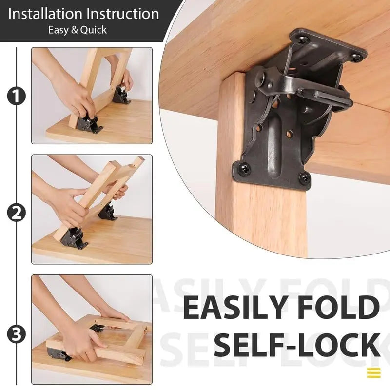 Foldable Heavy-Duty Steel Corner Brackets with Locking Mechanism Supports Up to 225 kg Set of 2