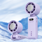 Handheld Portable Fan with Ice Cooler USB Rechargeable 3-in-1 Folding Design White Gray Pink Purple