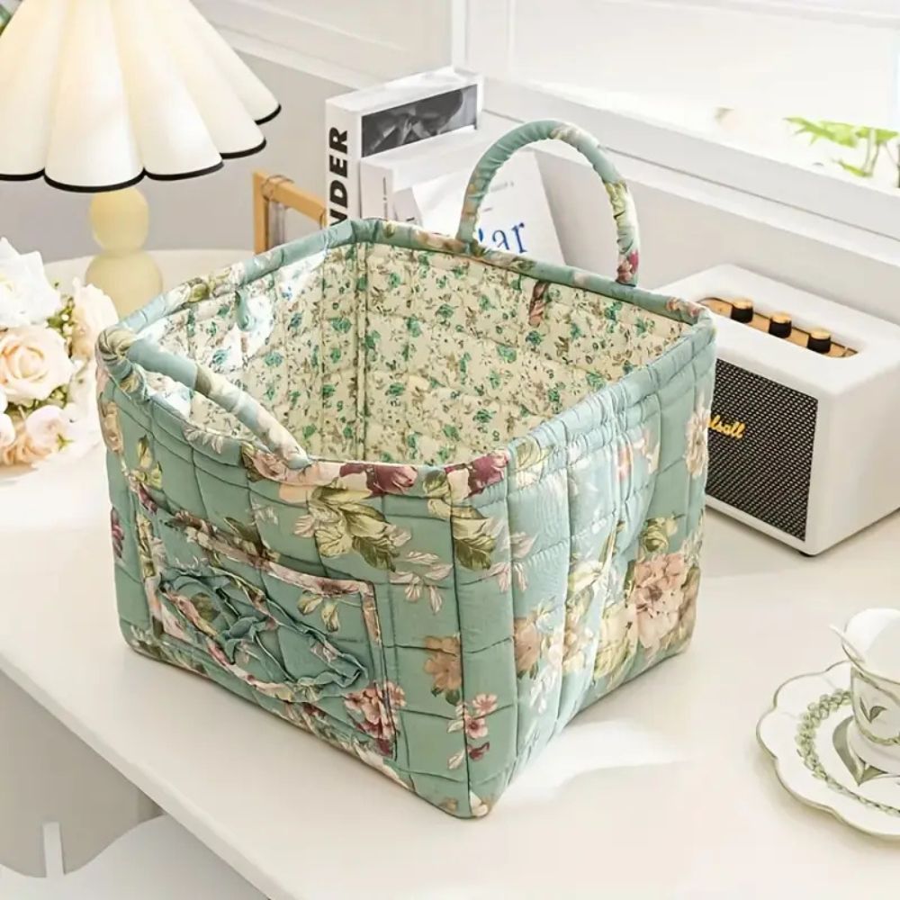 Floral Canvas Storage Basket Lightweight Durable Machine Washable Decorative Organizer