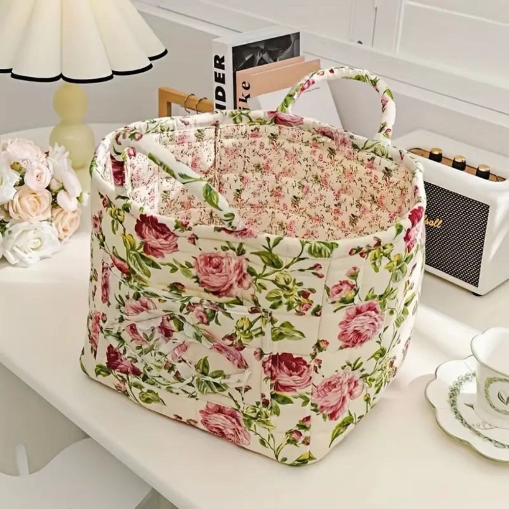 Floral Canvas Storage Basket Lightweight Durable Machine Washable Decorative Organizer