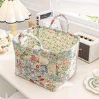 Floral Canvas Storage Basket Lightweight Durable Machine Washable Decorative Organizer
