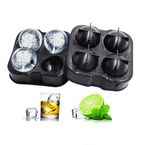 Silicone Ice Ball Mold for 4 Large Round Ice Cubes Reusable Dishwasher Safe BPA-Free