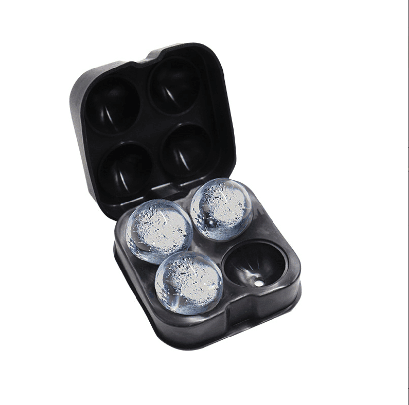 Silicone Ice Ball Mold for 4 Large Round Ice Cubes Reusable Dishwasher Safe BPA-Free