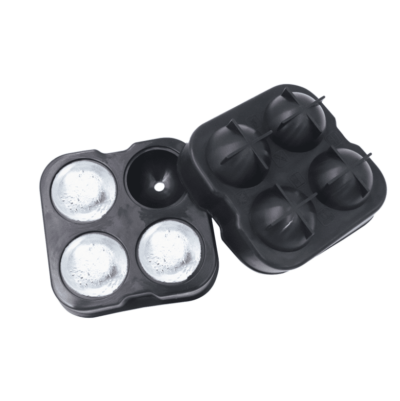 Silicone Ice Ball Mold for 4 Large Round Ice Cubes Reusable Dishwasher Safe BPA-Free