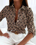 Elegant Freya printed casual blouse for women by Harrow, featuring an artistic design and lightweight summer fabric.