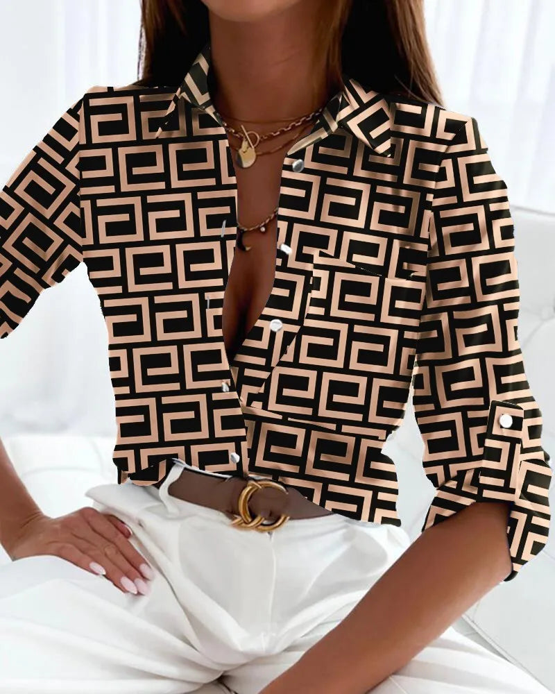 Elegant Freya printed casual blouse for women by Harrow, featuring an artistic design and lightweight summer fabric.