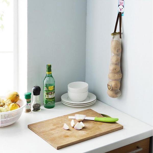 Fruit and Vegetable Storage Mesh Bag Hanging Organizer with Velcro Closure Breathable Reusable 40cm x 11cm