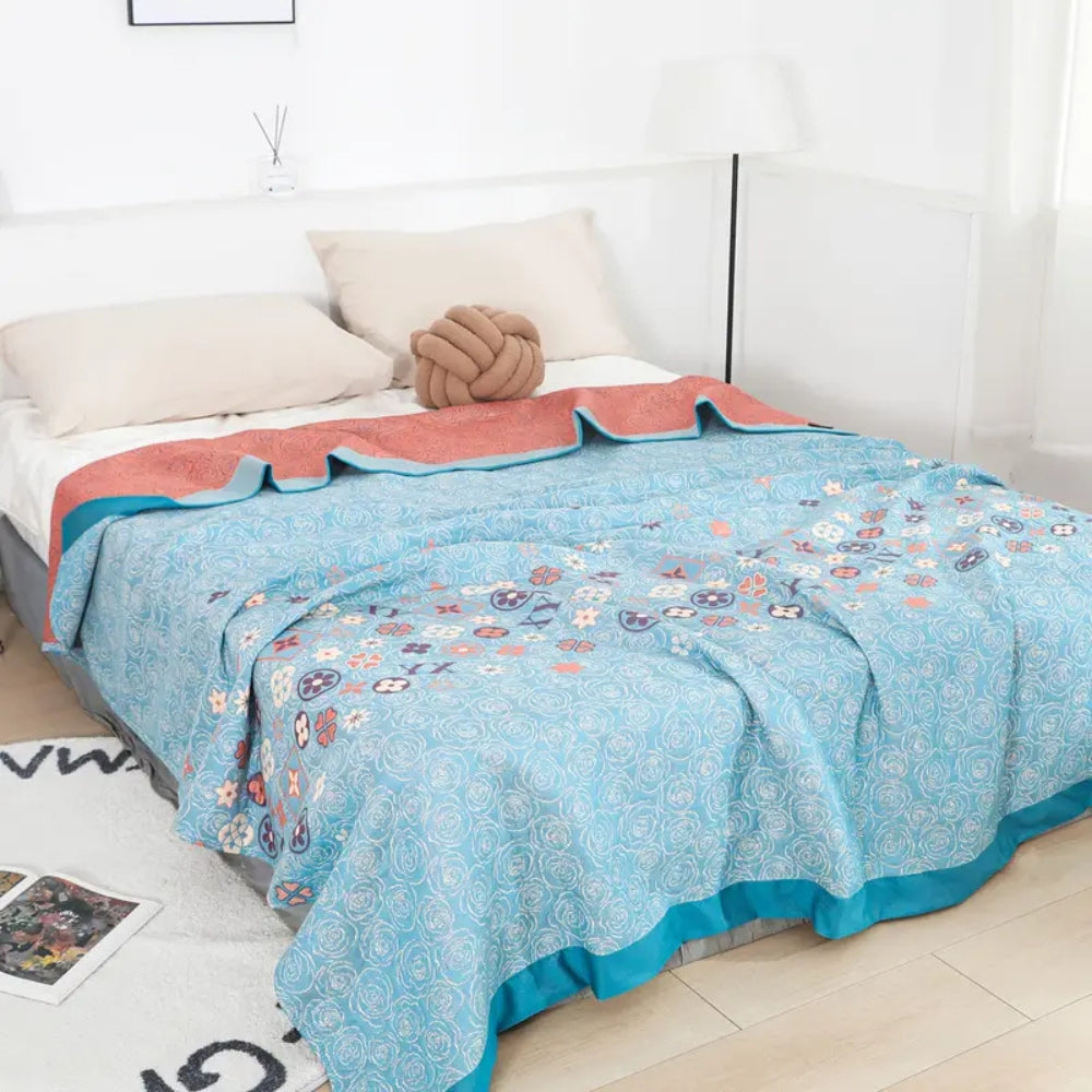 Lightweight Cotton Gauze Blanket Floral Design 59x79 Inches Soft Breathable Throw