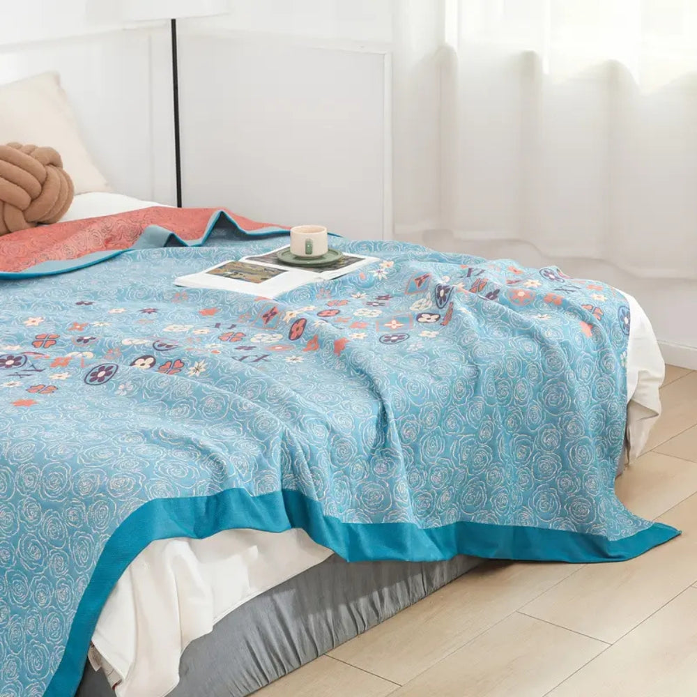Lightweight Cotton Gauze Blanket Floral Design 59x79 Inches Soft Breathable Throw