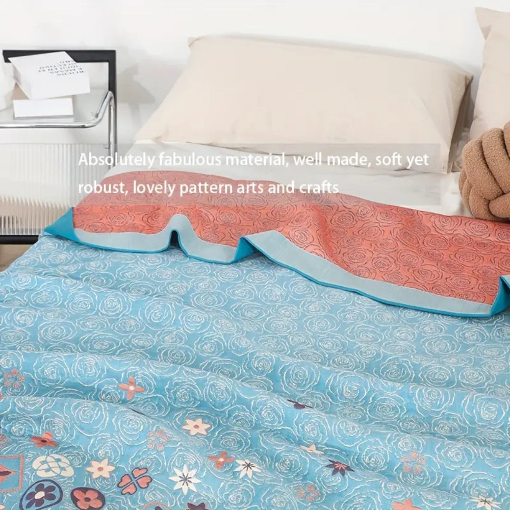 Lightweight Cotton Gauze Blanket Floral Design 59x79 Inches Soft Breathable Throw