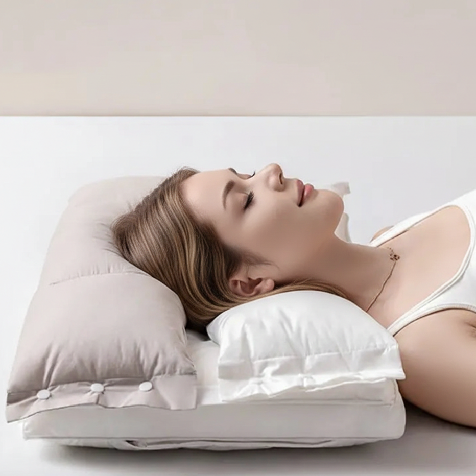Ergonomic Double Layer Neck Pillow Detachable Adjustable Height Travel Support