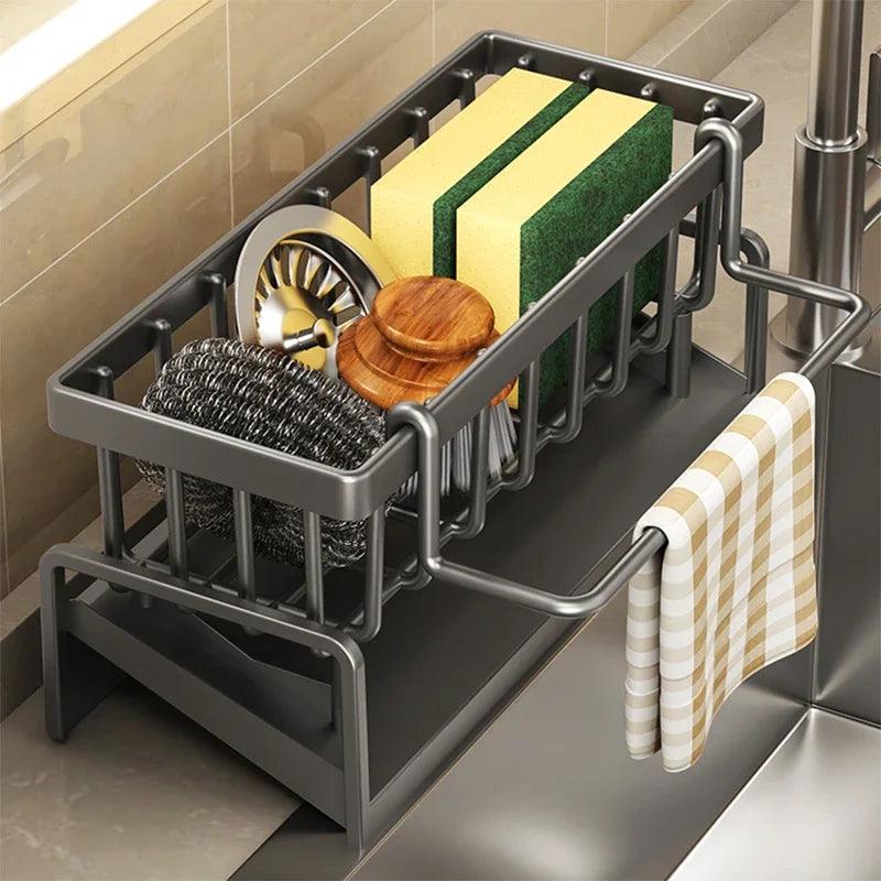 Harrow Sinky Stainless Steel Kitchen Dish Rack with Draining Tray and Cutlery Holder Silver 45x30x15cm