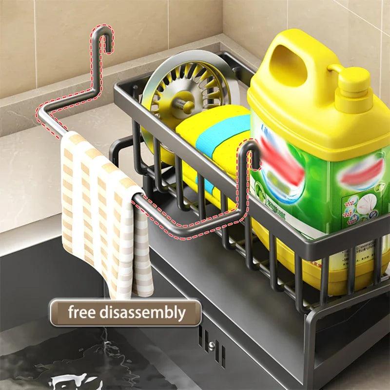 Harrow Sinky Stainless Steel Kitchen Dish Rack with Draining Tray and Cutlery Holder Silver 45x30x15cm