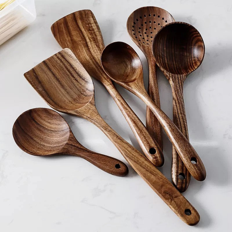 NordTeak 7-Piece Kitchen Utensil Set Premium Teak Wood Cooking Tools