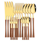 RusticDining Stainless Steel Cutlery Set with Wooden Handles Durable Dishwasher Safe Flatware