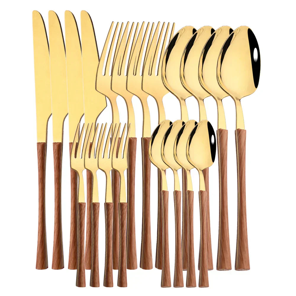 RusticDining Stainless Steel Cutlery Set with Wooden Handles Durable Dishwasher Safe Flatware