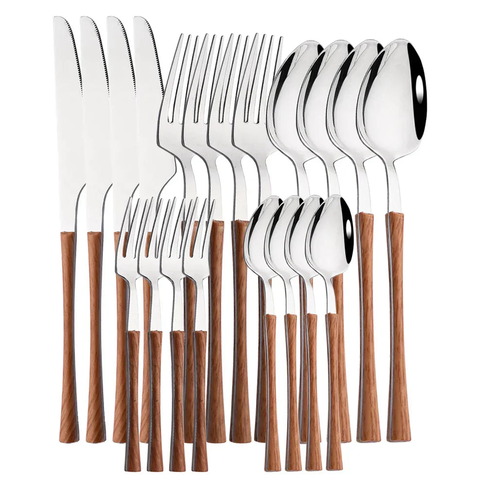 RusticDining Stainless Steel Cutlery Set with Wooden Handles Durable Dishwasher Safe Flatware