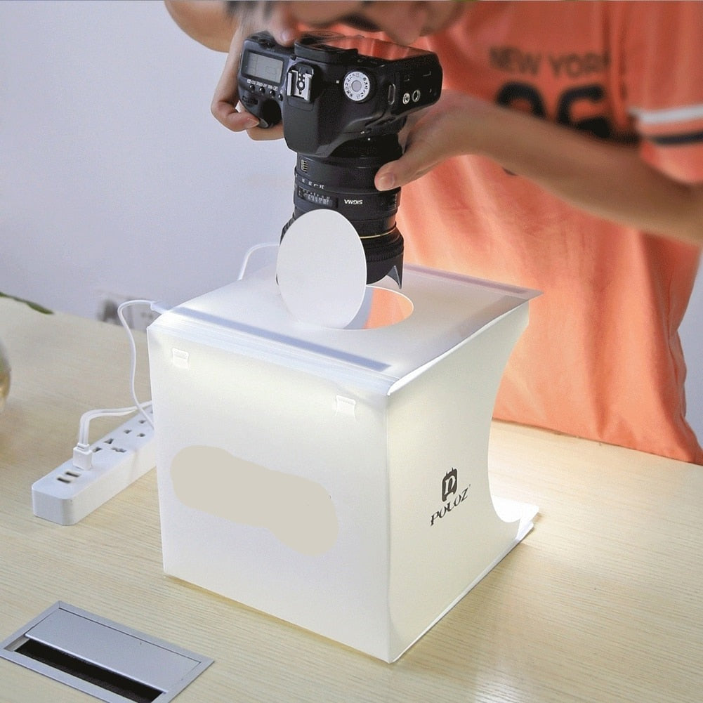 Mini Foldable LED Light Photo Studio Box Portable PVC USB Powered with 6 Colored Backdrops 24x23x22cm