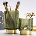 Harrow Elise Glass Makeup Organizer Gold Foil Accent Chrome Finish Tinted Borosilicate