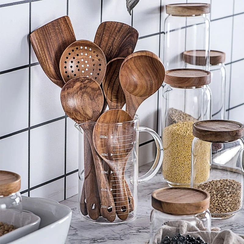 NordTeak 7-Piece Kitchen Utensil Set Premium Teak Wood Cooking Tools